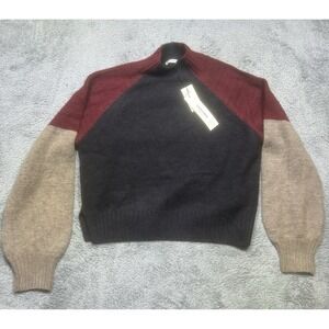 Vigoss Sweater Women's XL Navy Burgundy Beige Mock Neck Cropped Pullover NEW